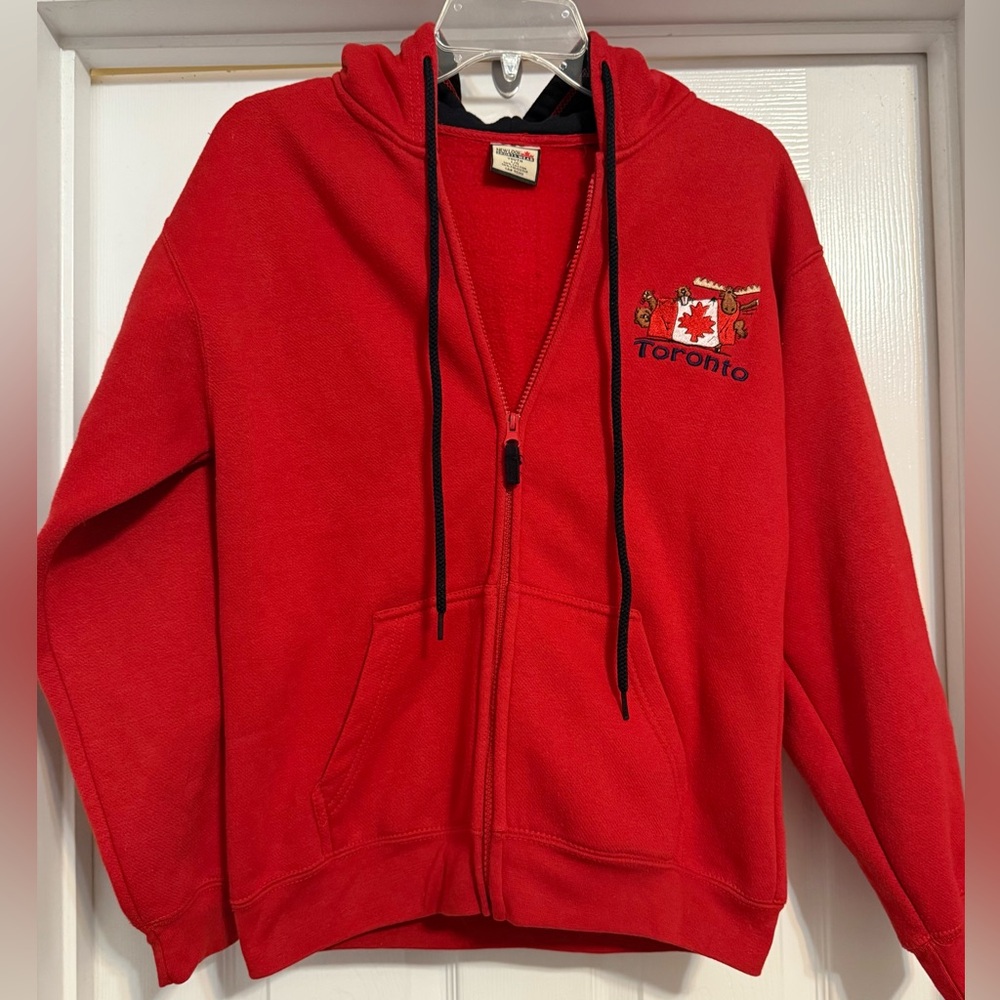 Toronto Canada Kids Red Zippered Hoodie, Lined, 50/50 blend, Size Youth Large